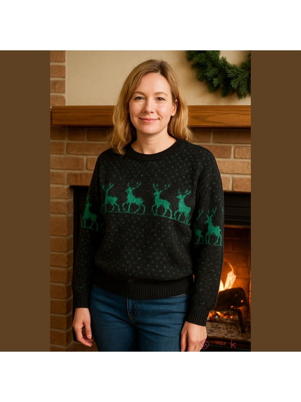 Vintage Christmas Sweater Ski Sweater  Reindeer 70s 80s unisex cottagecore